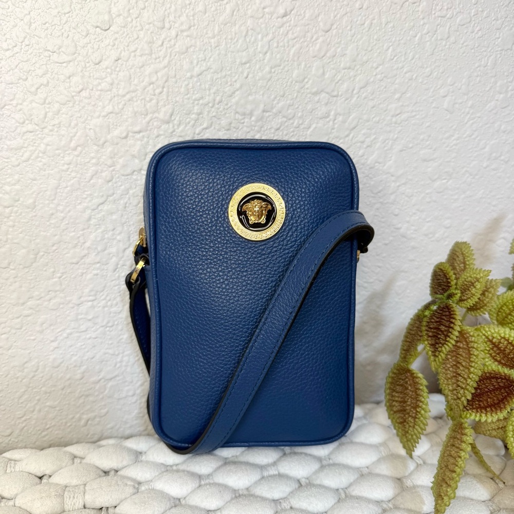 VERSACE Medusa Crossbody Bag Leather Blue